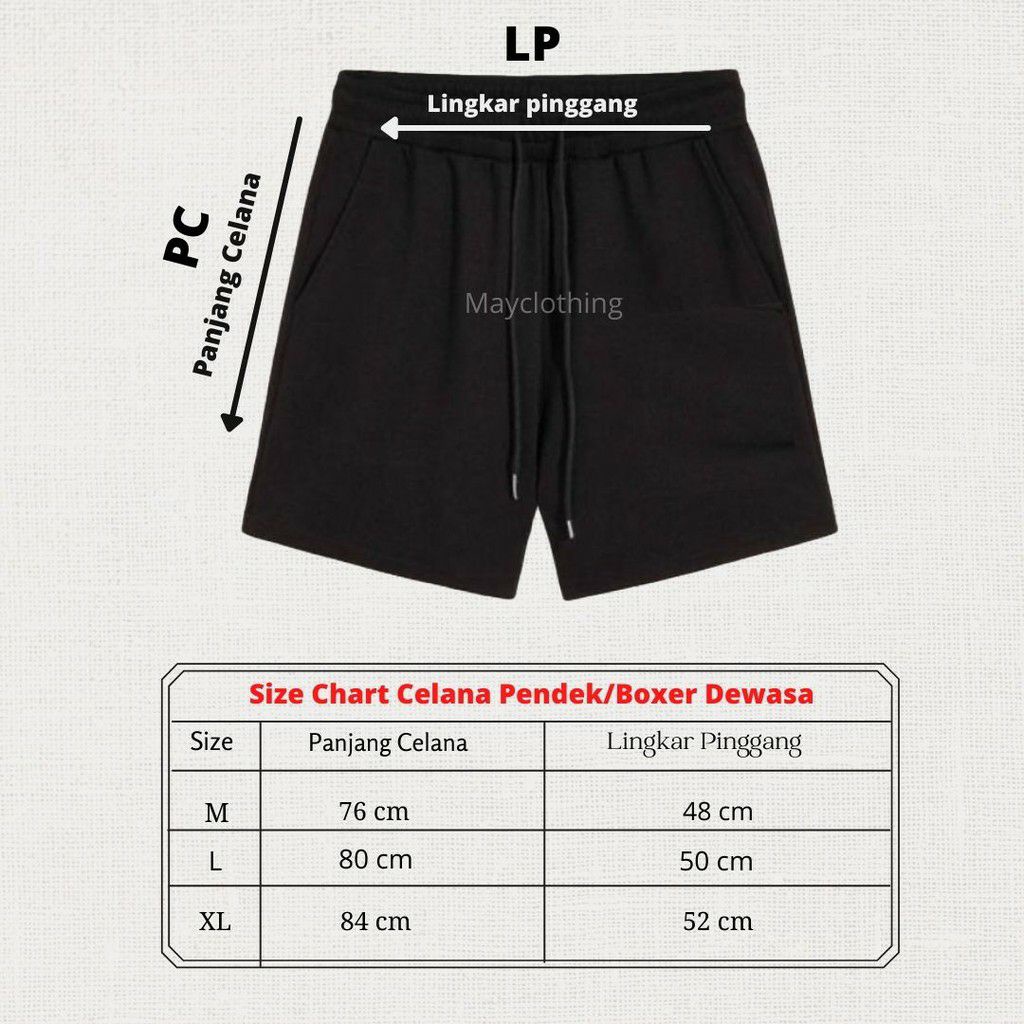 Clothing May - Celana pendek King Boxer Pria Pendek Celana Tali Kolor Bokser Kekinian Cowok Laki-Laki Bahan Babyterry Baby Terry Premium Original Murah