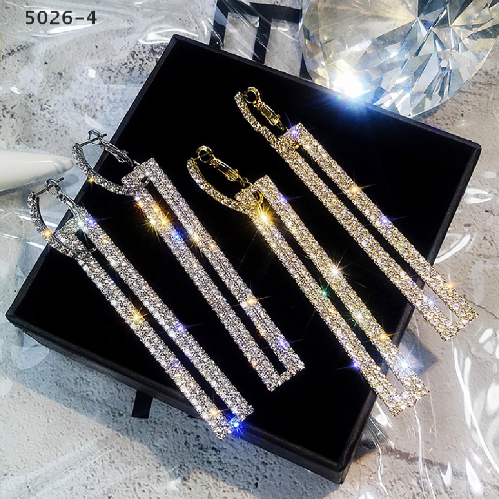 5026-4 Long Geometric Drop Earrings Rhinestone Earring Women Party Jewelry Gift 5026-4