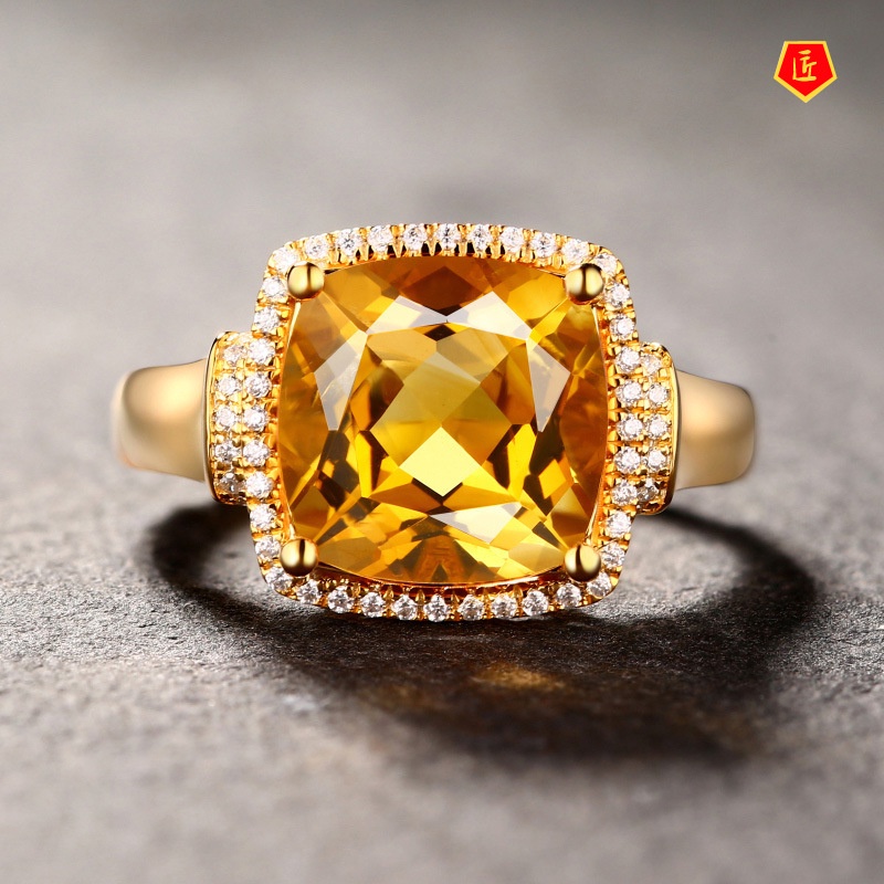 [Ready Stock]Temperament Luxurious Colored Gems Inlaid Citrine Ring