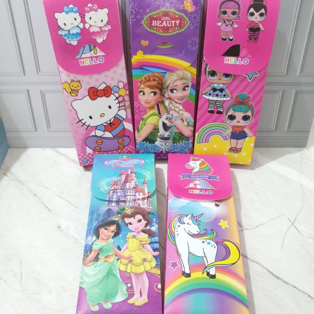 (12pc) kotak pensil rakit murah/tempat pensil buat sendiri/kotak pensil karakter rakit/pencil case-Mix Cewe