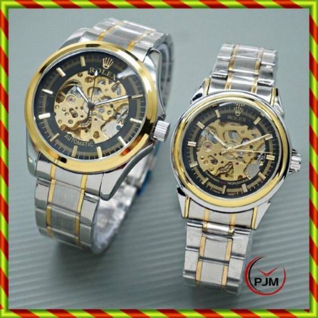 Jam Tangan Rolex Couple Rantai | Automatic | Skeleton Transparan Otomatis Pasangan