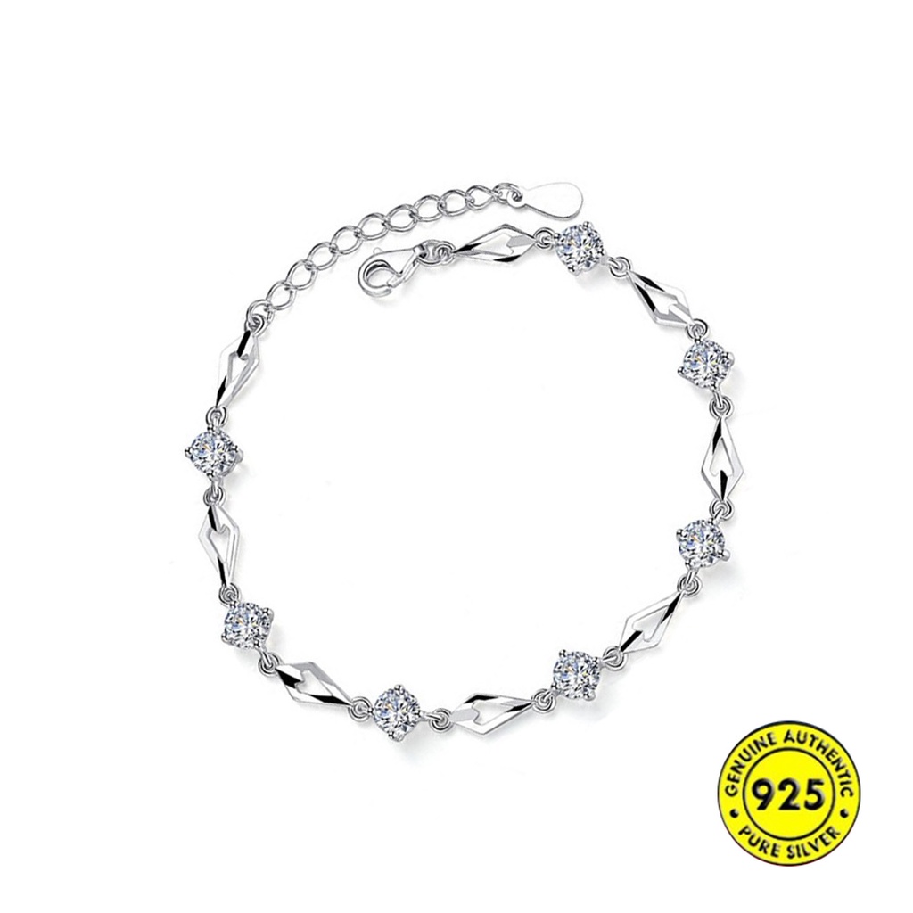 Gelang S925 Silver Bentuk Hati Hollow Aksen Kristal Berlian Untuk Wanita Clover