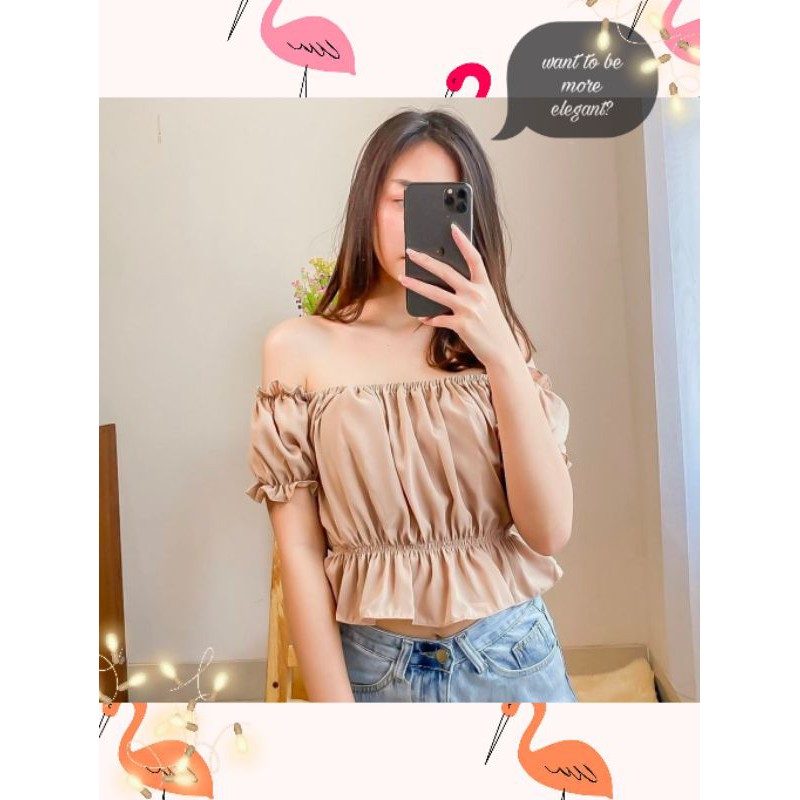 Leganie Crop Top Korea / Baju Serut Crop Sabrina