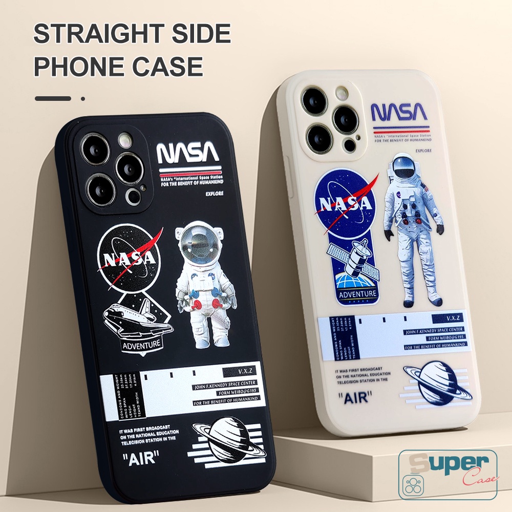 Casing NASA Oppo A17 A78 A76 A7 A16 A95 A15 A54 A57 A12 A53 A1K A16K A31 A55 A74 Reno 8T 8 7 6 5F 5 A94 A96 A9 A36 A16E A52 A5 A5s A3s Astronot Bulan Tepi Lurus TPU Sarung Soft Case