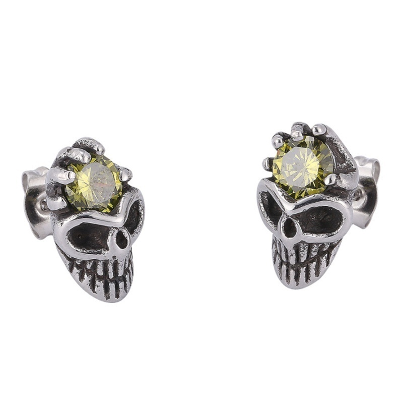 Men's  Punk Skull with Green Stone Hip Hop Rock  Earrings for Men Jewellery