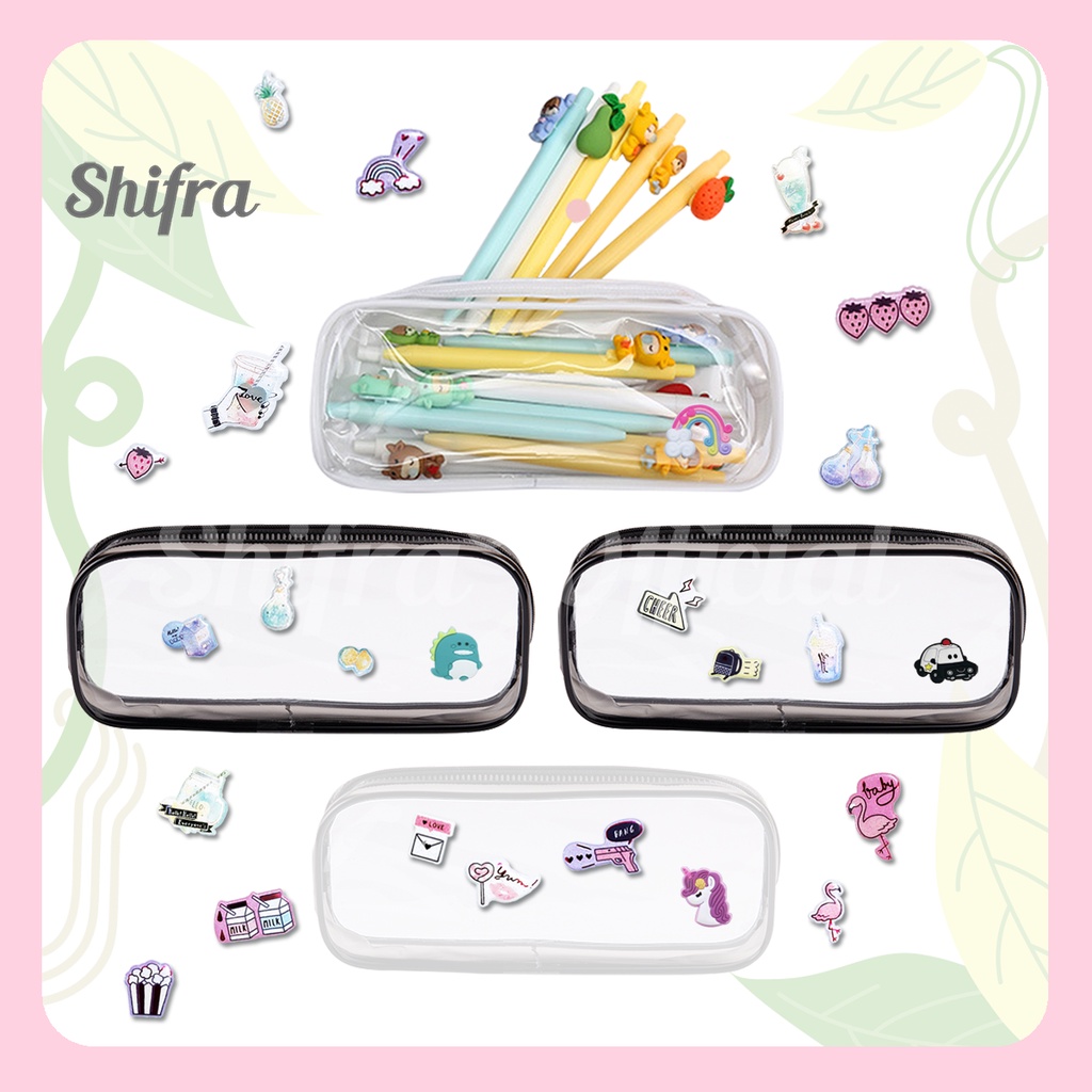 Shifra Tempat Pensil Pen Case Mika Black And White (Free 1 Sticker Timbul Random)