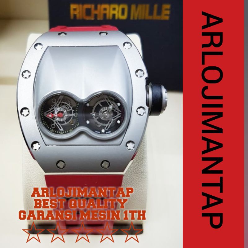 JAM TANGAN PRIA COWOK RM TYPE RM053 SILVER RED SWISS ETA 1.1 CLONE
