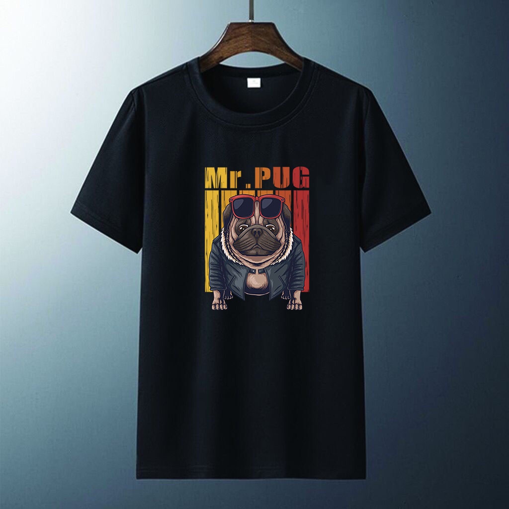 Kaos Distro Pria Wanita Mr Pug T-Shirt pria Baju lengan Pendek kaos murah