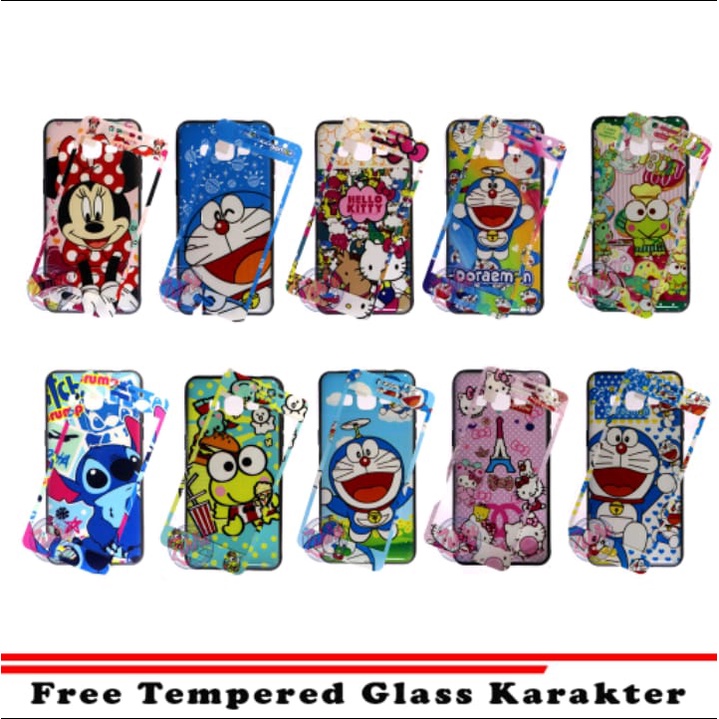 Case  Vivo Y17 /Y20 /y30 /Y50 Softcase Dengan Temper glass Gambar Doraemon Hello Kitty