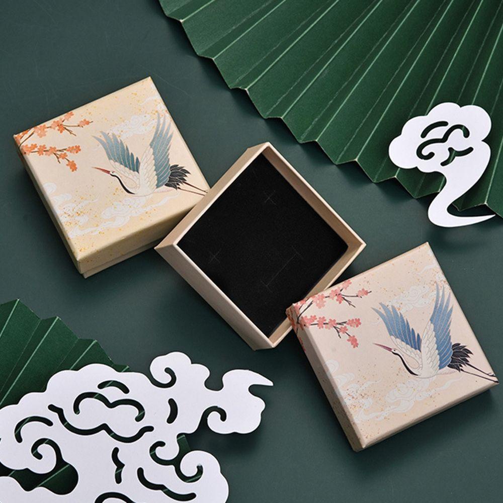 Agustina Kotak Perhiasan Cincin Kalung Multifungsi Plum Square Crane Pajangan Perhiasan Gaya China