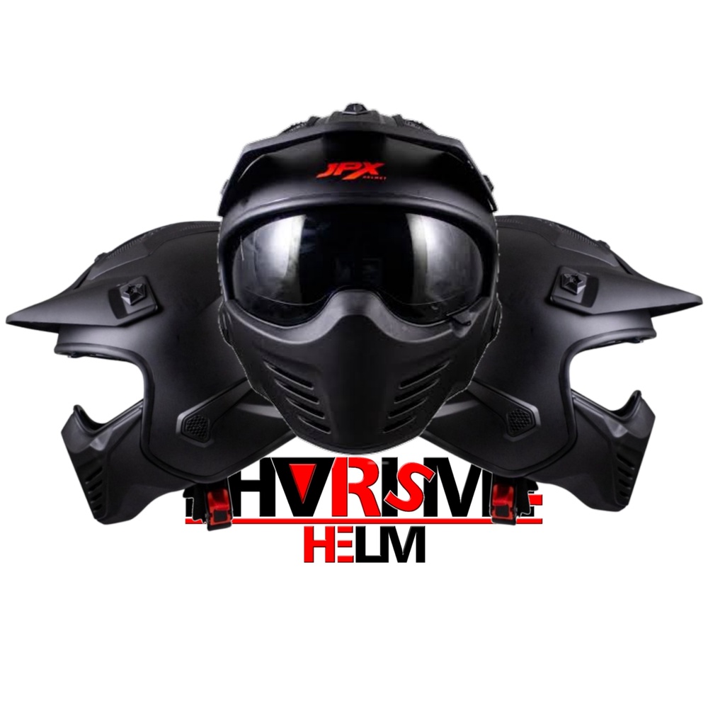 Helm Jpx MX726R solid black doff helm modular helm full face helm cross jpx helm trail jpx helmet