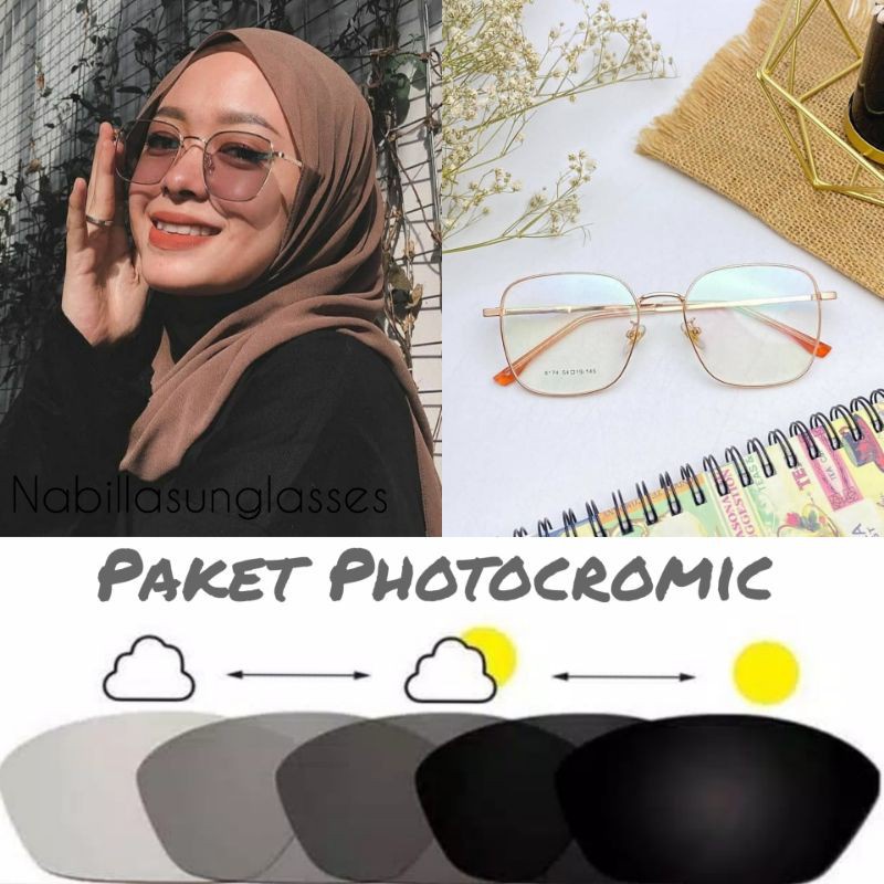 KACAMATA PHOTOCROMIC  WANITA MURAH PAKET LENSA ANTI RADIASI 8174 LENSA MINUS / CYLINDER