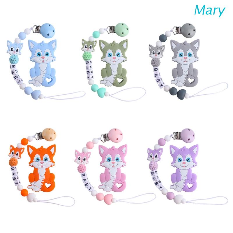 Mary 2pcs / Set Klip Rantai Holder Dot Empeng / Teether Bayi Bahan Silikon Motif Kartun Hewan