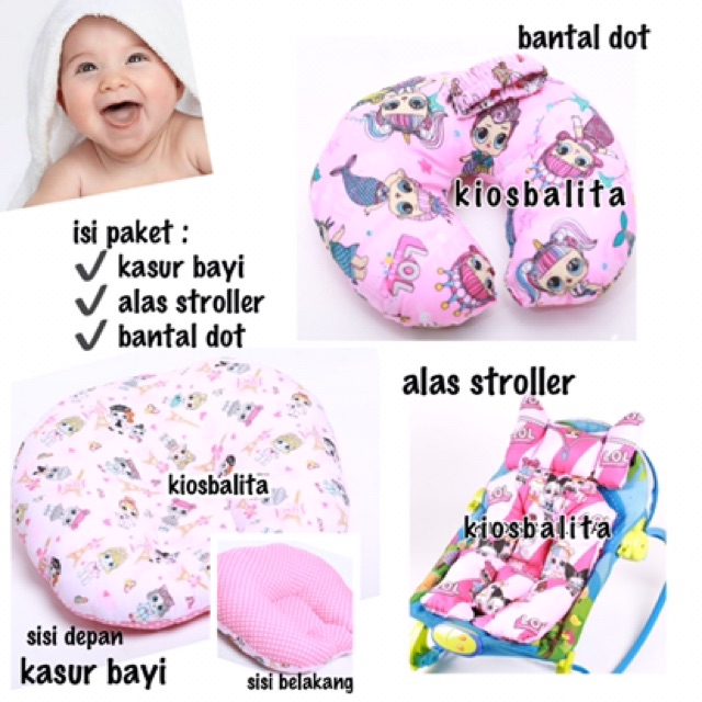 PAKET KADO LAHIRAN BAYI / PERLENGKAPAN BAYI PAKET KASUR BAYI + ALAS STROLLER + BANTAL DOT