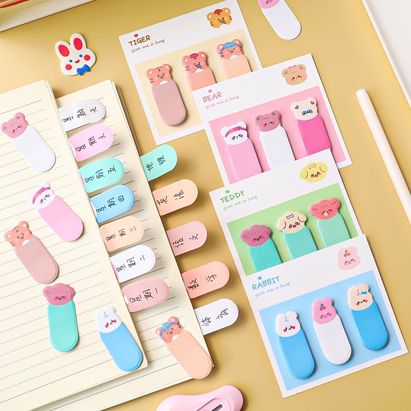 Sticky Notes Kartun Simple Post-it Note Set Memo Notes / Sticky Note Mini Kawaii Animal 3In1