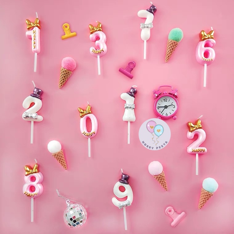 LILIN ANGKA PASTEL MOTIF TOPI PITA / LILIN ULANG TAHUN / LILIN ULTAH / BIRTHDAY CANDLE