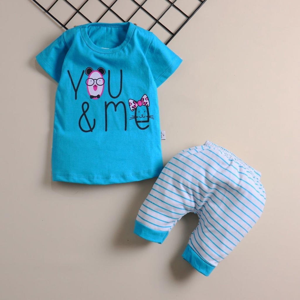 Nuna Store Baju anak perempuan Motif You &amp; Me / Setelan Baju Bayi / Anak Bayi Perempuan / Anak Bayi Cewek Usia 0 Bulan - 3 Tahun