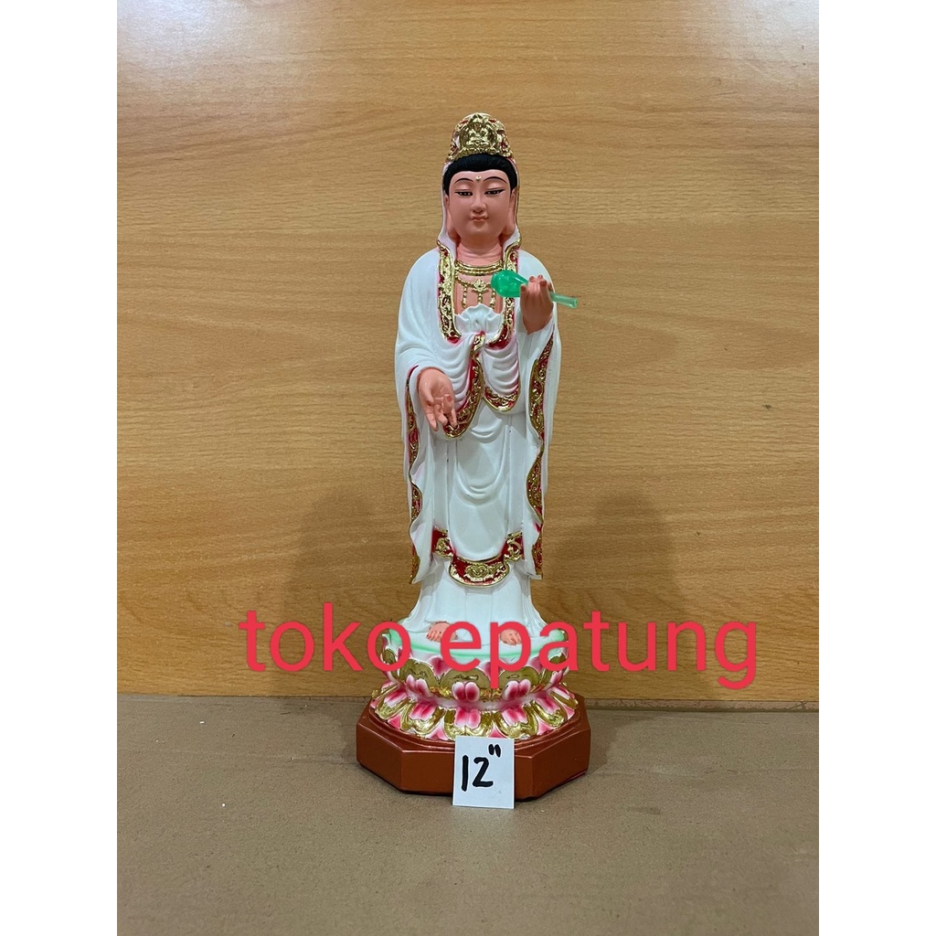 patung dewi kwan im / kwan in / kwan yin - berdiri -12 inch - fiber