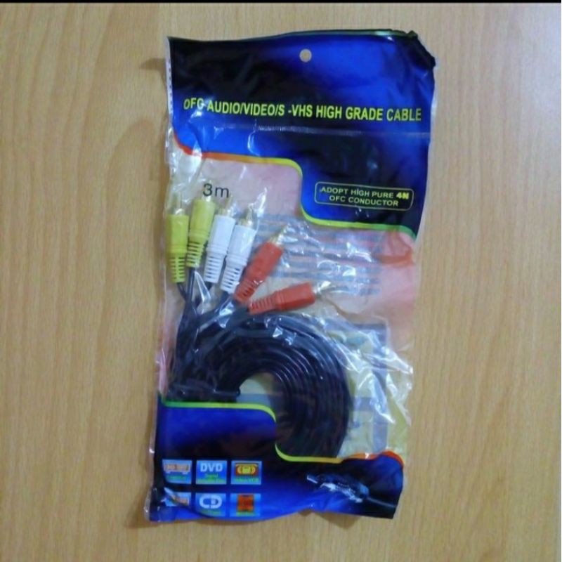 KABEL RCA 3 TO RCA 3 PANJANG 3 METER / VIDEO AV / KABEL MERAH PUTIH KUNING 3 M