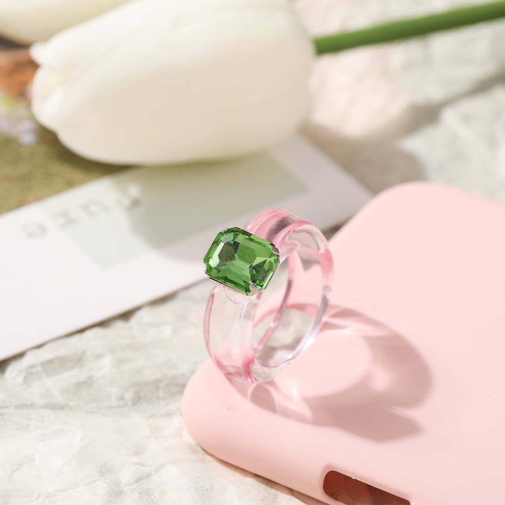 Korean Diamond Transparent Acrylic Rings Fashion Colorful Finger Ring Women Jewelry Accessories