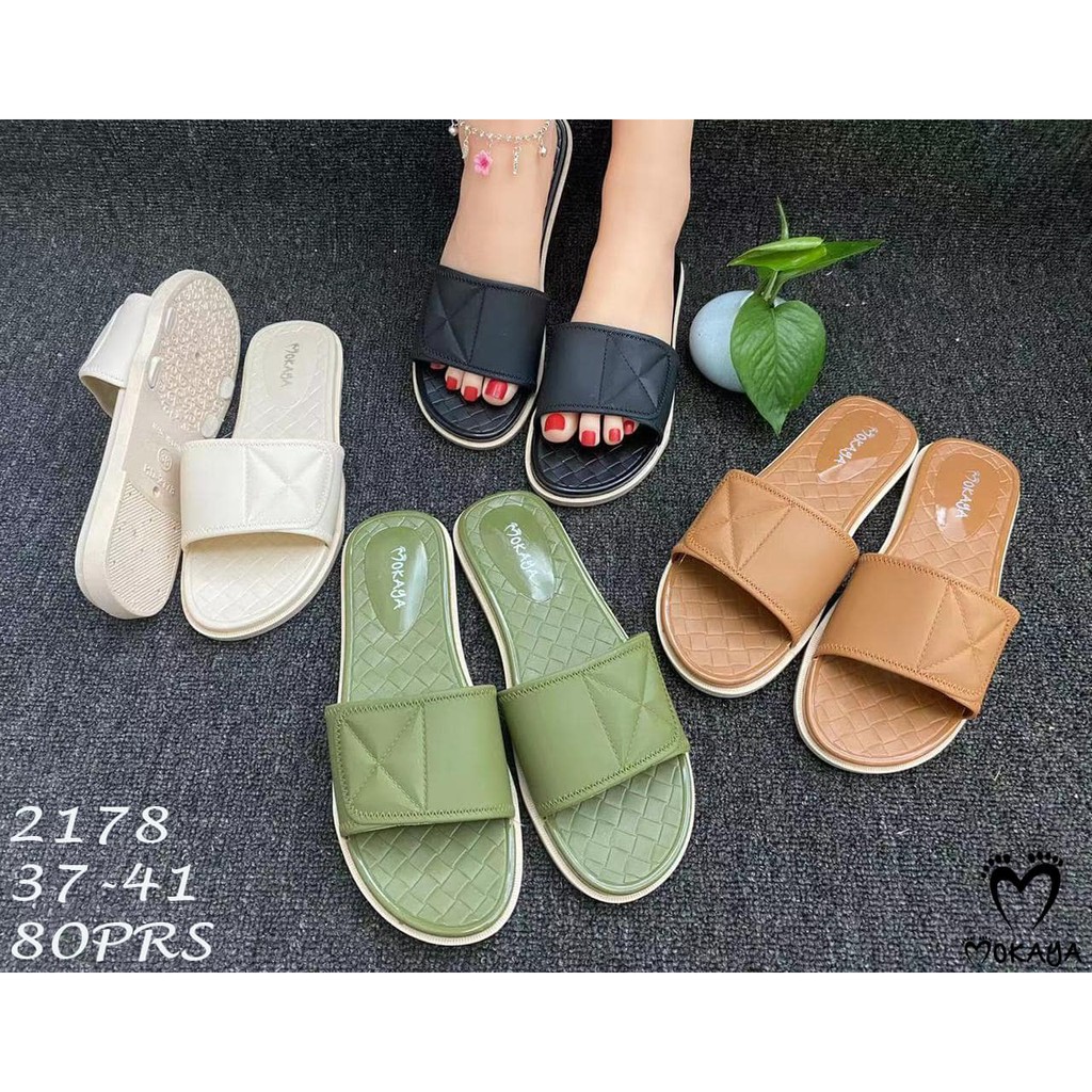 Sandal Slop Jelly Wanita Ban Polos motif Alas anyam empuk super elegant Import Mokaya / size 37-41 (2178)