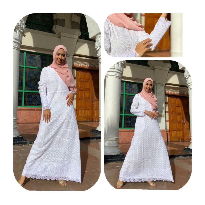 GAMIS PUTIH/ GAMIS SYARI PUTIH/ GAMIS KATUN PUTIH/ GAMIS KATUN JEPANG RENDA JIPER AULIABYHARIS