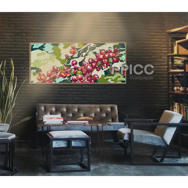 Lukisan Kopi Dinding Cafe Interior Hiasan Ruangan Dapur | Wall Art Print Dekorasi Modern Elegan