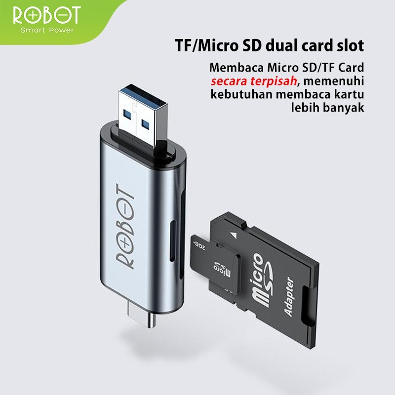 ROBOT Card Reader CR202 2 in 1 USB 3.0 Type-C OTG Memory Card Adapter CR102 CR302
