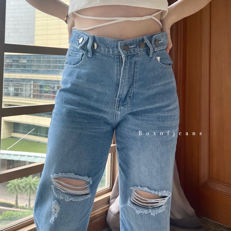 Boxofjeans - Ripped Summer HW Loose Jeans - MEDIUM BLUE