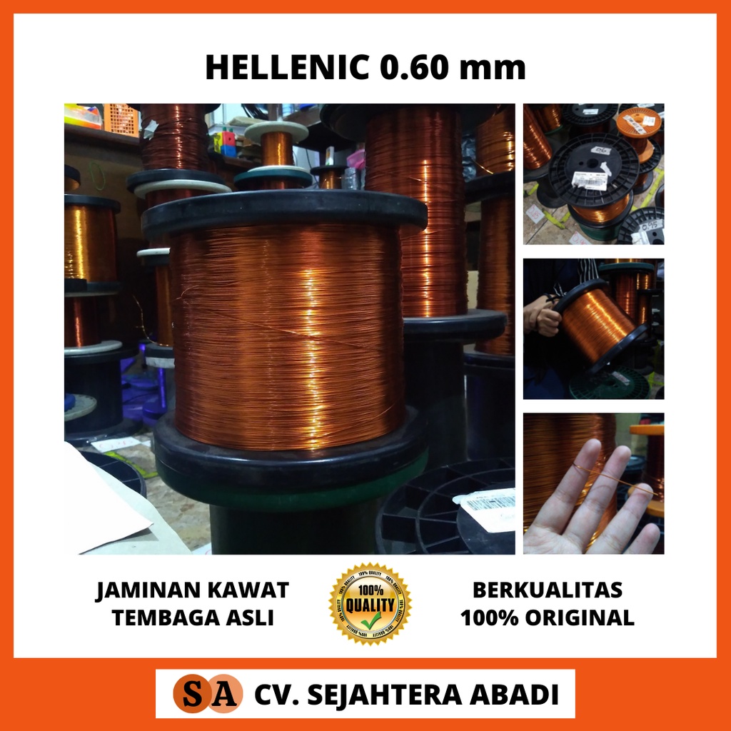 JAMINAN KAWAT TEMBAGA ASLI MERK HELLENIC Ukuran Tebal Kawat 0.60 0,60 mm 0.60mm 0,60mm Dijual per 10