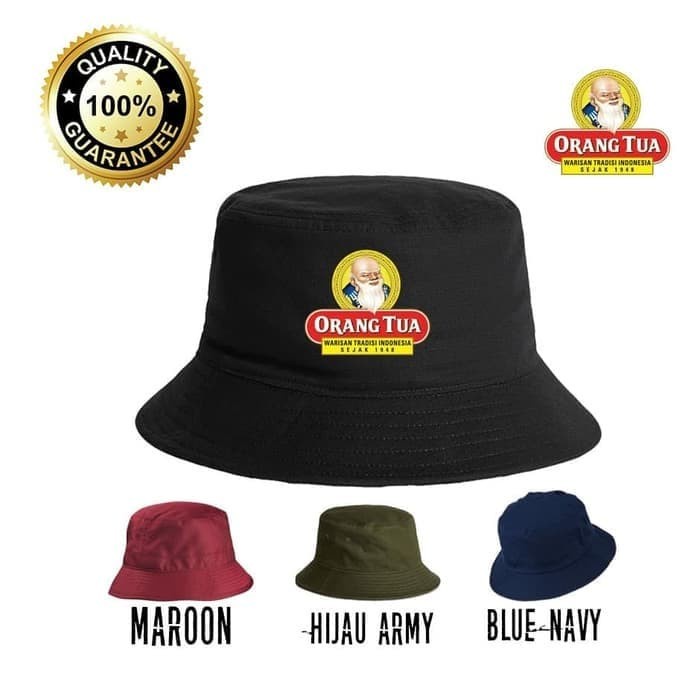 TOPI BUCKET HAT DISTRO POLOS CUSTOM EMAS ORANG TUA INDONESIA AMER PRIA KUALITAS BERKELAS