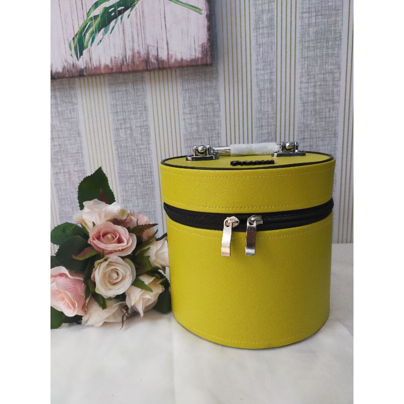 Pouch Makeup bulat kuning/ pouch/ tas kosmetik/ Makeup box
