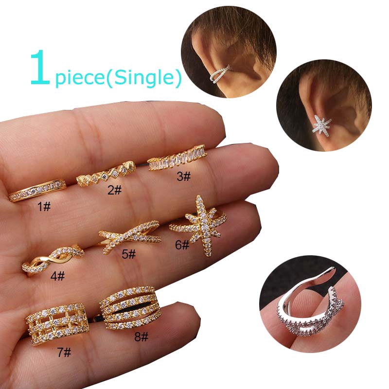 1piece Copper with Zircon Earrings Conch Pinna Ear Cuff No Piercing 10mm