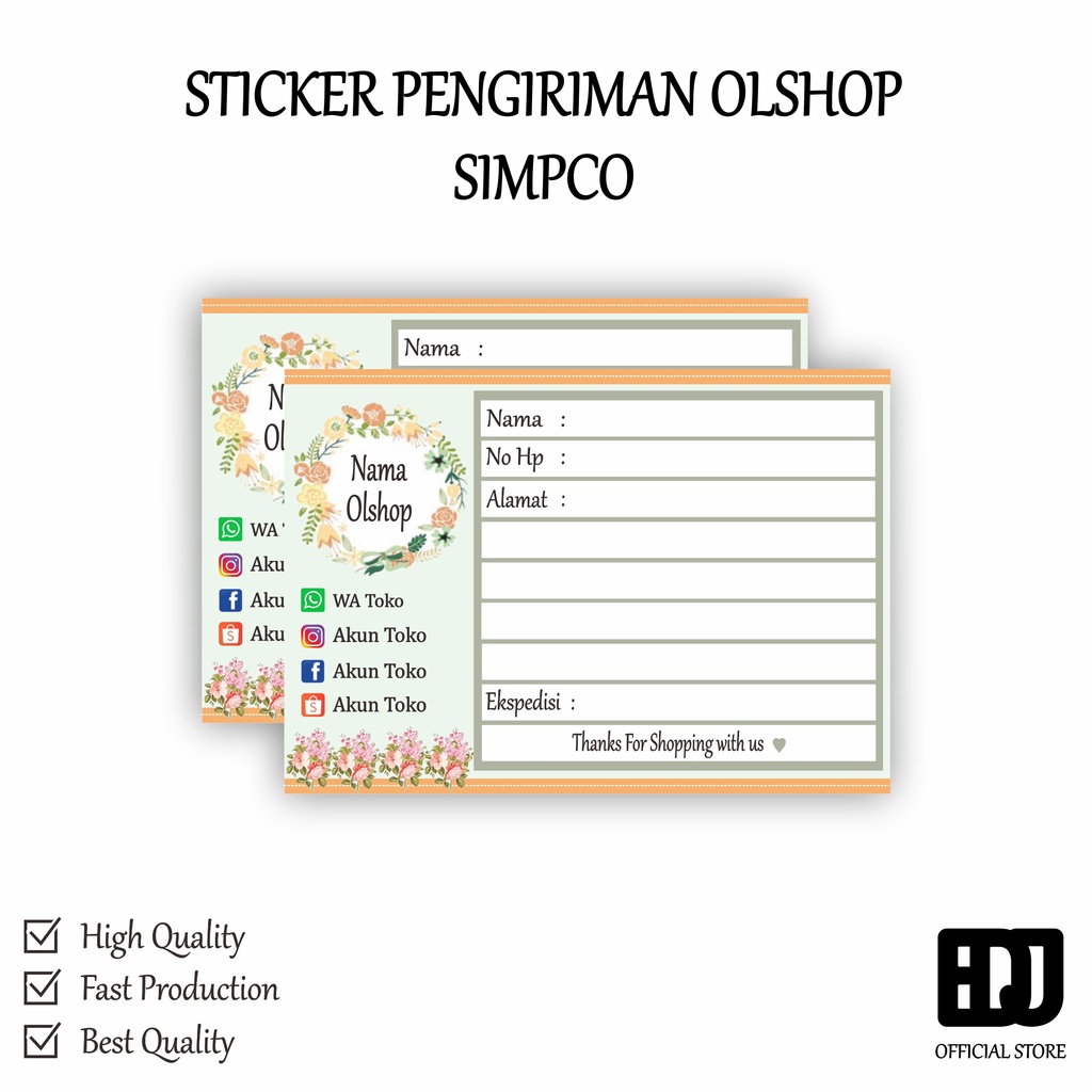 Simpco / sticker pengiriman olshop custom / label pengiriman olshop murah / shipping label olshop