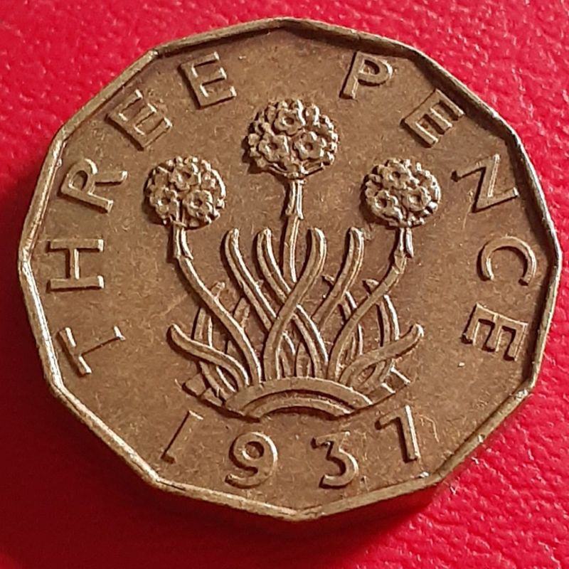 Uang Koin Kuno Luar 3 Pence Inggris Tahun 1937
