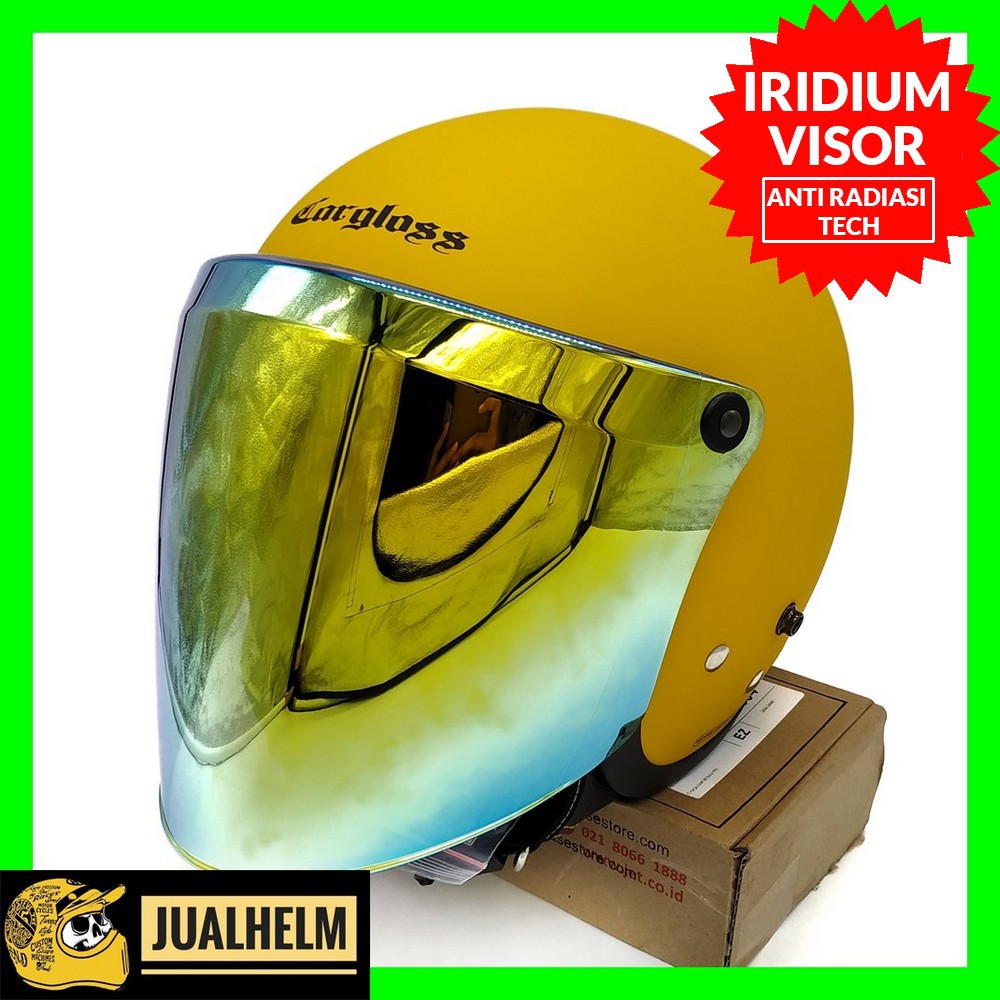 Helm Cargloss Retro Yellow Doff + Kaca Iridium Gold