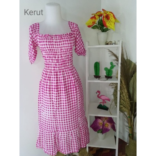 dress kerut rempel panjang