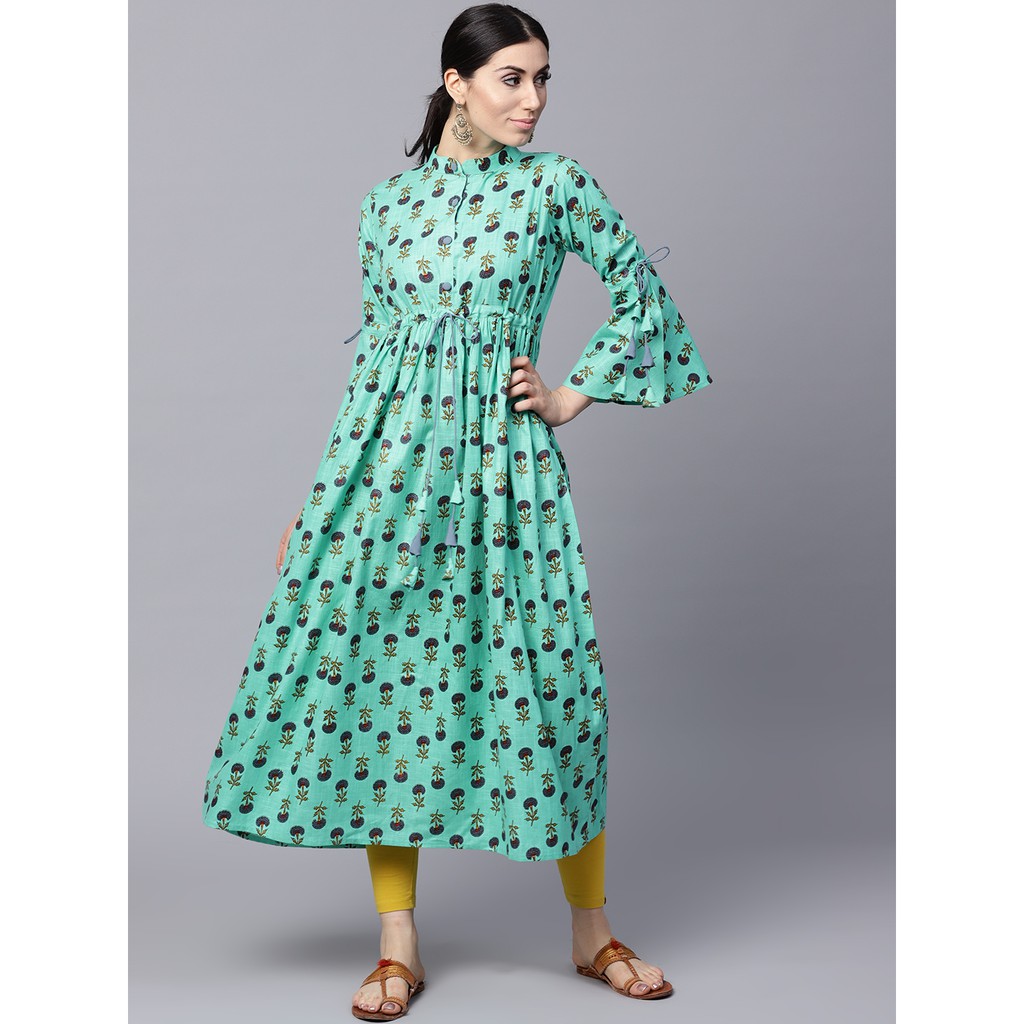 Gerua Kurti Size M XL Warna Sea Green & Mustard Yellow / Baju India / Anarkali India / Busana Muslim