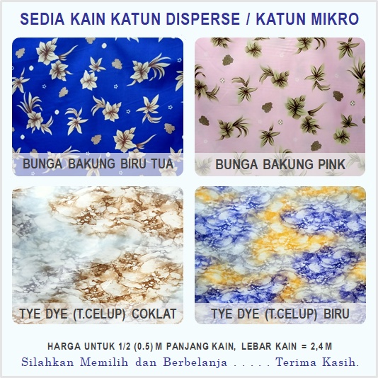Kain Polymicro / Disperse Motif  BUNGA BAKUNG Warna Biru Tua dan Pink, Motif Abstrak Teknik Celup ( 
