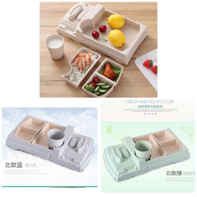 Bamboo Fibre Kids Meal Plate Set Train - Jual Piring Anak Bentuk Kereta - Serving Dish