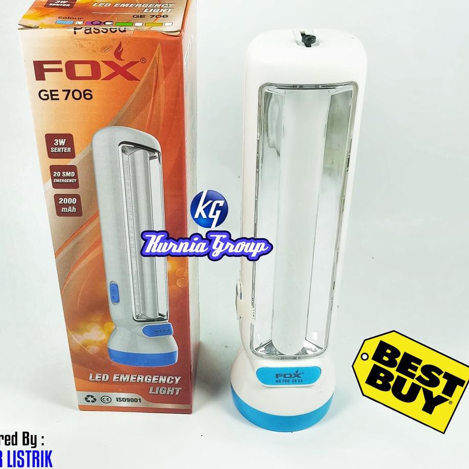 BigSale TERANG BANGET.. Emergency+ Senter Fox GE 706 LED 6watt + 3watt Putih Lampu Darurat Emergens