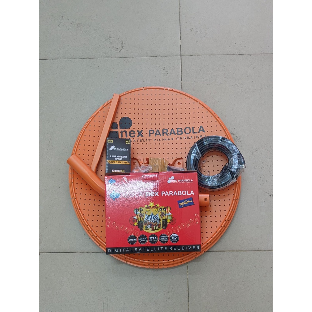 SATU SET LENGKAP PAKET PARABOLA MINI NEX ORANGE ODU 45CM ( MESS / BOLONG BOLONG )