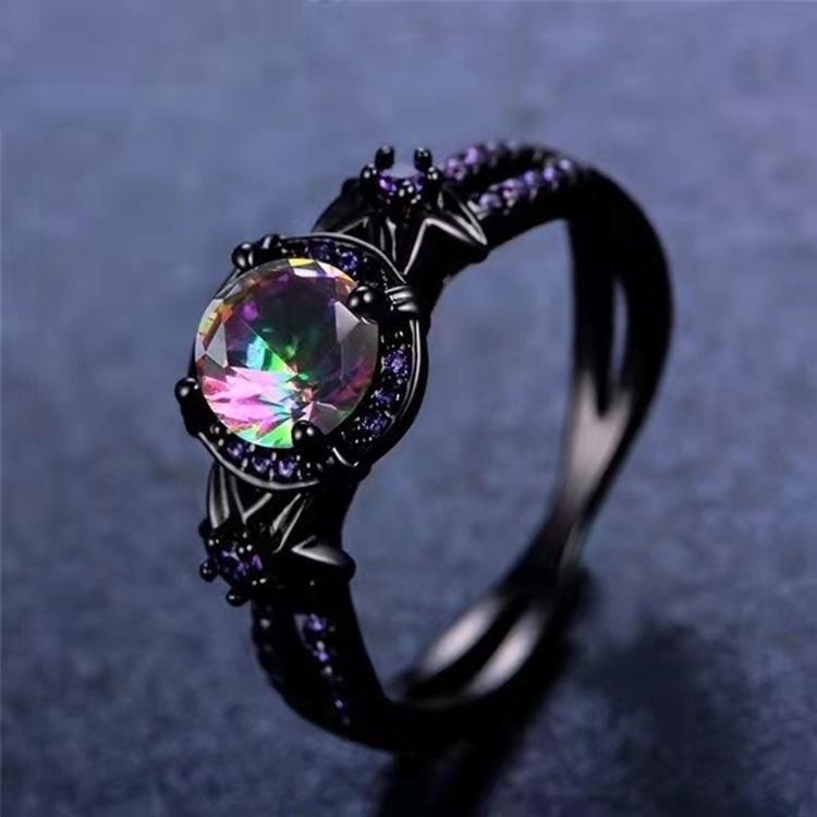 New Fashion Gun Black Color Zirconium Inlaid Purple Diamond Ring Fashion Accessories in Europe and America