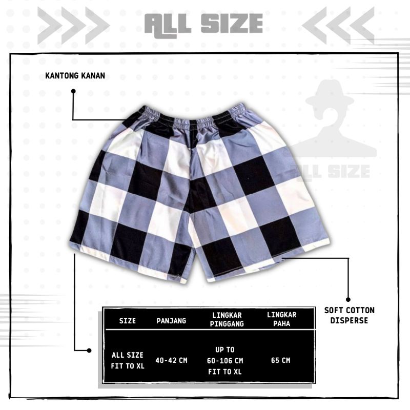 [ 45 MOTIF ] celana pendek boxer/kolor santai pria/wanita remaja/dewasa motif kotak/keramik hitam putih biru-M 40