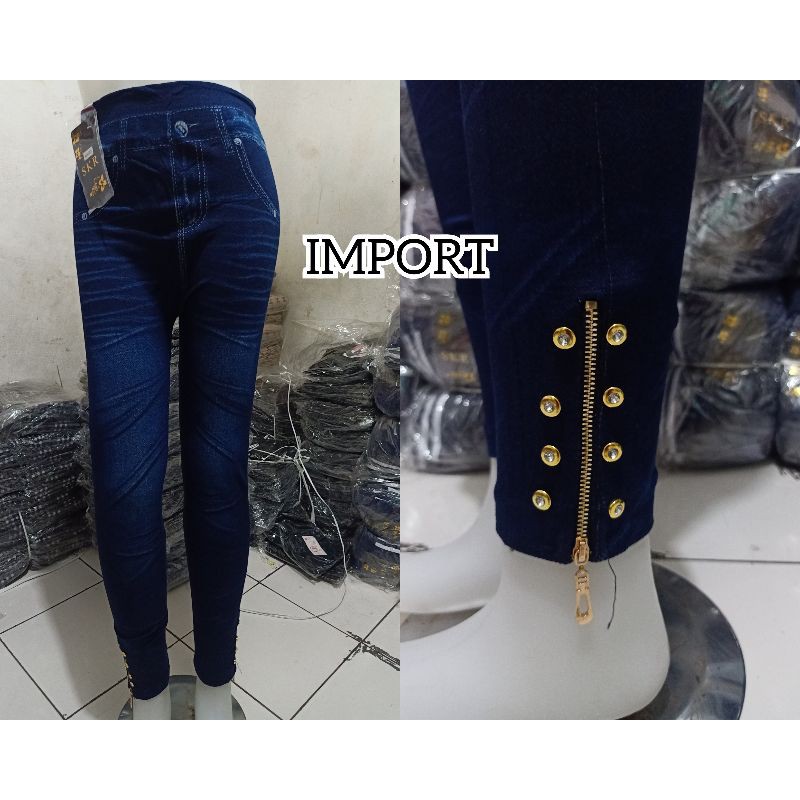 NEW LEGGING JEANS ZIPPER MOTEX BIRU IMPORT / LEGGING IMPORT / LEGGING MURAH