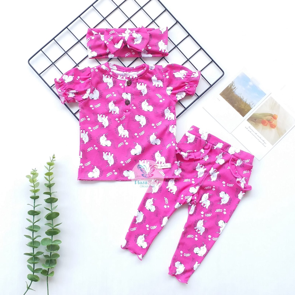 PROMO 6.6 plazababyku  MX MOLLY setelan bayi motif bunga yang lucu free headband PART2