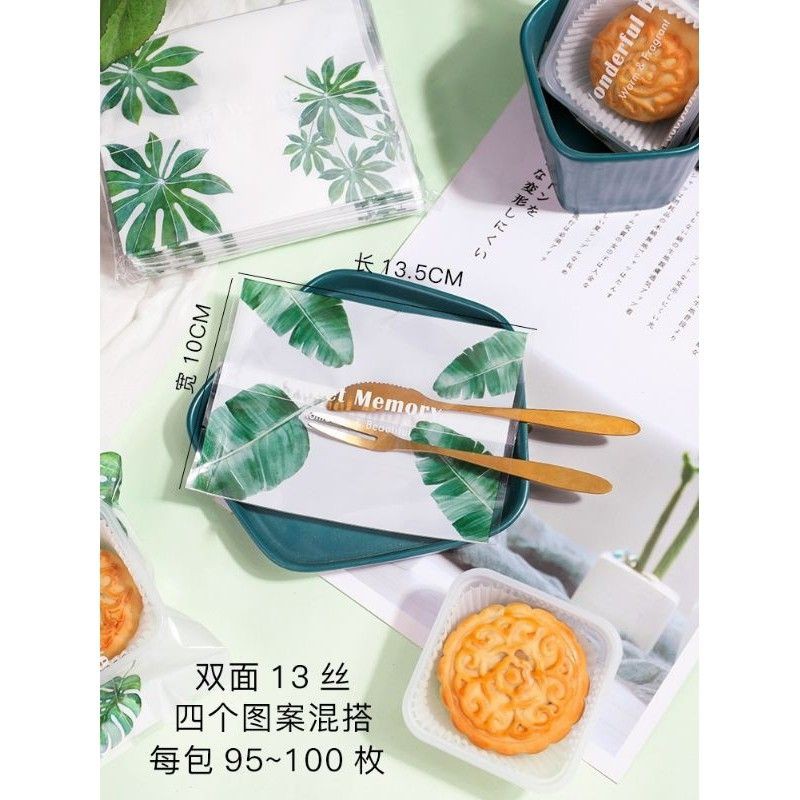 PLASTIK SEALER MOONCAKE  50-80GR 9x11, 10x13 100 pcs motif DAUN LEAVES