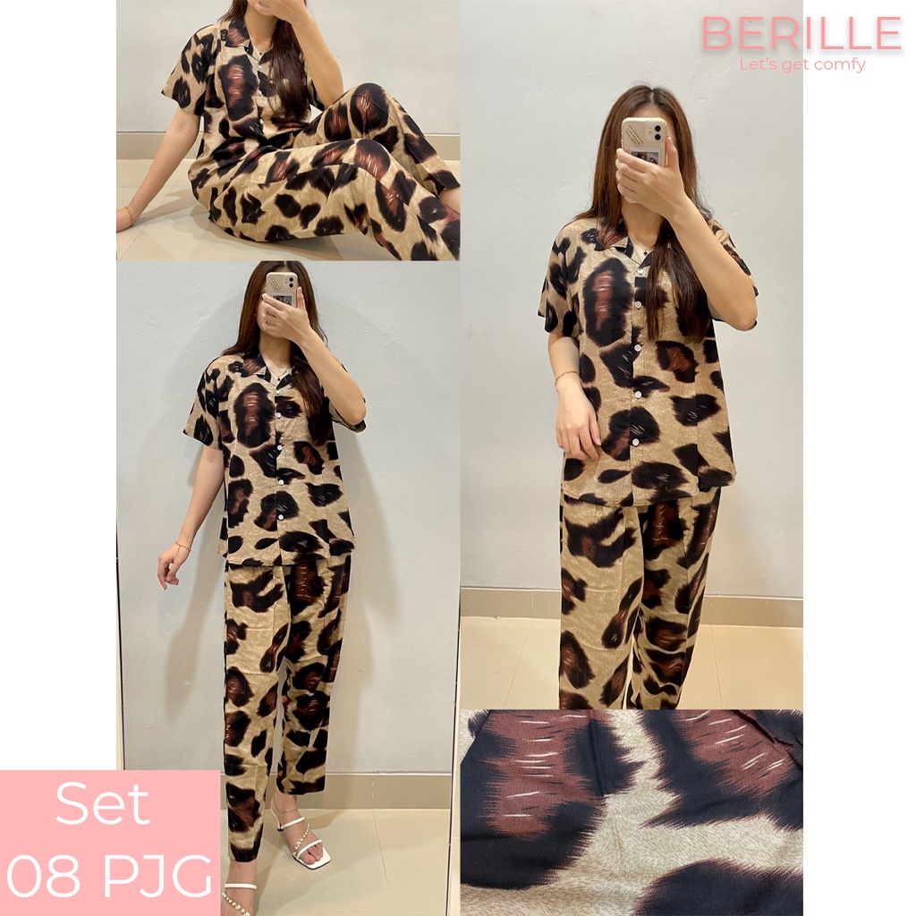 Piyama set Rayon Wanita / Setelan Piyama Wanita Motif / Piyama Rayon Viscose /  Piyama Motif Rayon Viscose Premium Termurah /Piyama Wanita Dewasa / Pajamas / Baju Tidur Wanita / Piyama setelan rayon viscose  (COD)-Set 08 PJG