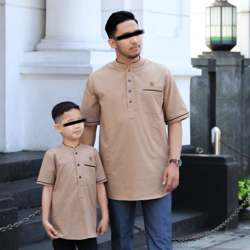 KOKO COUPLE AYAH ANAK LENGAN PENDEK WARNA MOCCA HITAM PUTIH BIRU LANGIT S M L XL