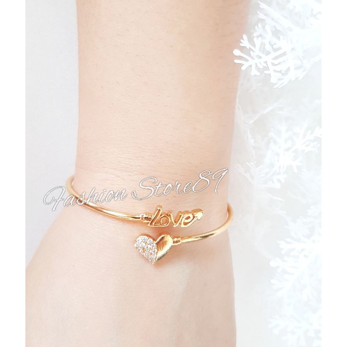 Yaxiya Gelang Bangle Elastis Love Perhiasan Lapis Emas Impor Gelang Bangle Flexibel Bahan Halus Love Perhiasan Lapis Emas 18k